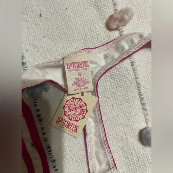 PINK Vintage Victoria's Secret Pink and White Low-Rise Thong - Picture 4 of 4